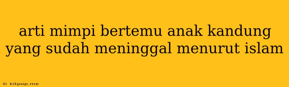 Arti Mimpi Bertemu Anak Kandung Yang Sudah Meninggal Menurut Islam