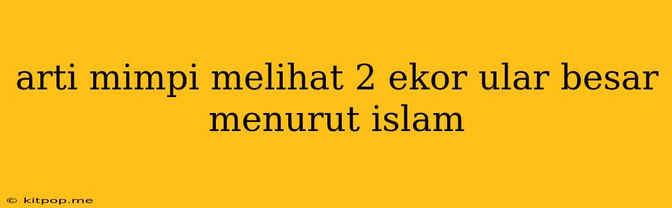 Arti Mimpi Melihat 2 Ekor Ular Besar Menurut Islam