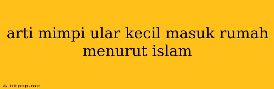 Arti Mimpi Ular Kecil Masuk Rumah Menurut Islam