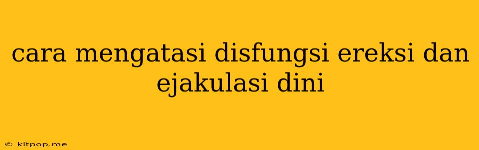 Cara Mengatasi Disfungsi Ereksi Dan Ejakulasi Dini