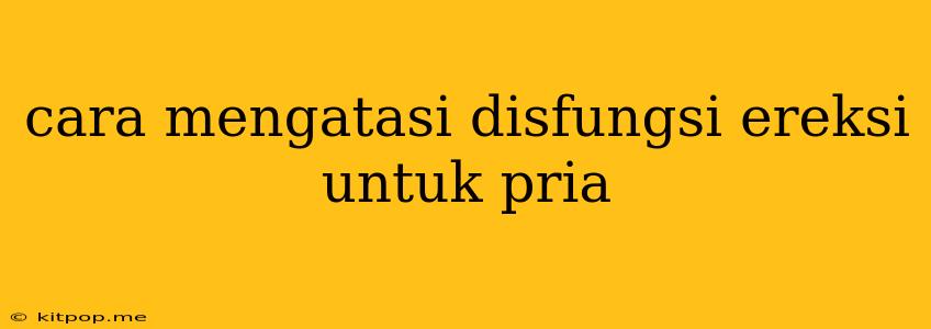 Cara Mengatasi Disfungsi Ereksi Untuk Pria