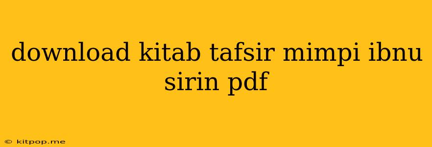 Download Kitab Tafsir Mimpi Ibnu Sirin Pdf