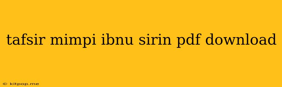 Tafsir Mimpi Ibnu Sirin Pdf Download